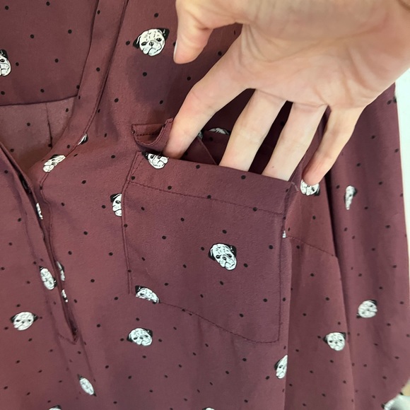 Torrid Harper Georgette Pullover 3/4 Sleeve Tunic Flowy Pug Print Design sz1 - Picture 7 of 12